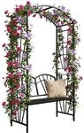 Relaxdays Rosenbogen, Metall, HBT: 210 x 134 x 48 cm, Torbogen mit Bank, Stabiler