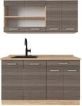 Vicco Singlek&uuml;che R-Line, Edelgrau/Goldkraft Eiche, 140 cm ohne Arbeitsplatte,