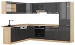 Vicco Eckk&uuml;che R-Line, Anthrazit Hochglanz/Goldkraft Eiche, 287 x 46 cm ohne