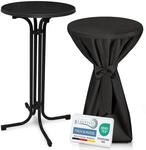 Beautissu Schwarzer Stehtisch klappbar 60 cm mit Premium Stehtischhusse Schwarz...