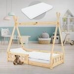 ML-Design Kinderbett Tipi 70x140 cm Natur mit Matratze, Rausfallschutz und
