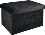 INTIRILIFE Faltbare Sitzbank 49x30x30cm in Samt Schwarz - Sitzw&uuml;rfel mit...