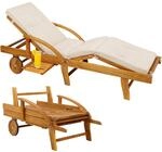 Casaria&reg; Sonnenliege Holz inkl. Auflage Creme 320kg Belastbar 195x55cm Klappbar