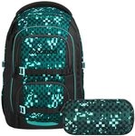 Coocazoo Porter Laser Lights Schulrucksack Set 2tlg. inkl. Schlamperbox (Pixel Blox)