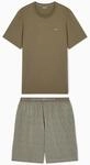 EMPORIO ARMANI Herren T-Shirt mit Muster und Shorts, Pyjama, Gr&uuml;n, Gr&ouml;&szlig;e XL