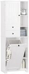 SoBuy Badezimmerschrank mit W&auml;schekorb Schmaler Badschrank Hoch Badregal Stehend mit