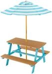 Teamson Kids Dakota Holz-Picknicktisch mit gestreiftem Sonnenschirm &ndash; Outdoor