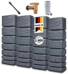 4rain Slim Stone Decor Wandtank-Set 1400 Liter Graphite Grey - Regentonne,...