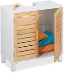 Relaxdays Waschbeckenunterschrank mit 2 T&uuml;ren, HBT: 60x60x32 cm, Bambus & MDF,