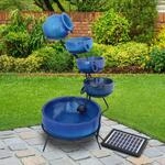Kaskadenbrunnen 4-stufiger Wasserbrunnen Blau Solar-Wasserspiel mit...