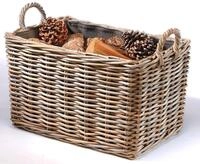 Kobolo Holzkorb Kaminkorb rechteckig Kubu grey - Rattan - Stoff dunkel -...