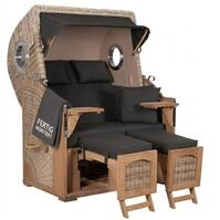 MR. DEKO&reg; Strandkorb D&uuml;ne Teak 2-Sitzer Bullauge | PE Geflecht Shell |...