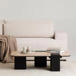 IDIMEX Couchtisch SURAT mit doppelter Tischplatte aus Mangoholz und Travertin,...