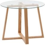 FineBuy Couchtisch 58 cm Eiche Massivholz/Glas Sofatisch Rund Wohnzimmertisch,...