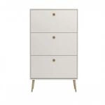 ebuy24 Softline 3 Klapt&uuml;ren Wei&szlig; &ndash; Schuhschrank &ndash; H141xB82xT26 &ndash; MDF &ndash;