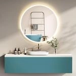 HOKO Design Badspiegel rund 80 cm Wien mit Metall Rahmen Wei&szlig;. Energiesparend...
