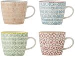 Bloomingville Carla Tassen, 4er Set, Steingut mit Blumenmuster, Bunt (Orange,...