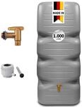 CUBUS Regentonne Komplett-Set 1000 L, betongrau &ndash; Regenfass/Wassertank f&uuml;r...