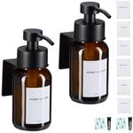 Relaxdays Seifenspender, 2er Pack, 250ml, Braunglas, Edelstahl, Wandseifenspender zum