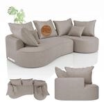 Juskys Sofa Tirano - Samt Beige, Ecksofa mit L-Form, mit R&uuml;cken- & Dekokissen,