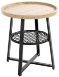 HAKU Beistelltisch rund Eiche hell schwarz MDF Metall PVC runder Couchtisch -...