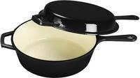 Echtwerk Schmortopf und Grillpfanne 2-in-1 Set, Gusseisen Br&auml;ter mit Deckel, mit