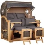 MR. DEKO&reg; Strandkorb D&uuml;ne Grande XL 2,5-Sitzer Teak | PE Geflecht Grey -...