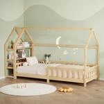 ML-Design Kinderbett Hausbett 90x200 cm mit Rausfallschutz, Regal, Dach &...