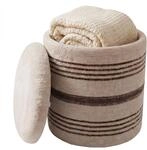 Wohnling Sitzhocker mit Stauraum aus Wolle 40cm Beige Stoff Rund - Design Boho