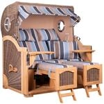 MR. DEKO&reg; Strandkorb D&uuml;ne Grande XL 2,5-Sitzer Teak | PE Geflecht Grey -...