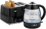 HOMCOM Wasserkocher Toaster Set, 1,7L 2200W, Glas, 4-Scheiben, Schwarz 