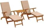 vidaXL Liegestuhl und Liegestuhl, faltbar, 3-teilig, aus Akazienholz, massiv