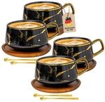 INTIRILIFE Tassen Set 4er &ndash; Keramiktassen im Marmor Design Schwarz mit Gold...