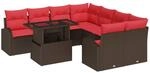 vidaXL Garten-Sofa-Set mit Kissen mit Speicher 9 pcs Braun Poly Rattan, Garten...