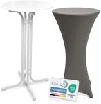Beautissu Wei&szlig;er Stehtisch klappbar 60 cm mit Stretch Stehtischhusse Anthrazit...