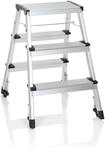 hjh OFFICE 830009 Trittleiter mit Rollen SOLID IV Aluminium Klapptritt mit 3...