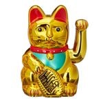 Relaxdays 10 x Maneki Neko Winkekatze, Gl&uuml;cksbringer, 16 cm, Gold