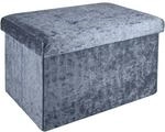 INTIRILIFE Faltbare Sitzbank 49x30x30cm in Samt Grau - Sitzw&uuml;rfel mit Stauraum...