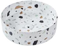 Aufsatzwaschbecken Keramik wei&szlig; Terrazzo Optik rund ⌀ 40 cm ohne &Uuml;berlauf...
