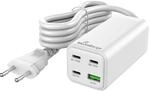 MediaRange 100W GaN Schnellladestation, 1.5m Kabel (EU-Stecker), 3X USB-C und 1x