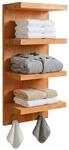 Relaxdays Wandregal Bad, HxBxT: 60 x 28 x 16 cm, Walnussholz, 4 Ablagen & 2 Haken,