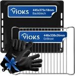 VIOKS Email Backblech 445x375x18mm mit Grillrost Edelstahl 448x338x26mm Ersatz...