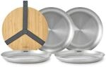 BLACK + BLUM Camping Teller Edelstahl | 4er Set | Bambusdeckel