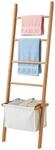 Relaxdays Handtuchleiter, 4 Sprossen, W&auml;schekorb, HxB: 170 x 50 cm, Walnussholz,