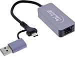 Inline USB 3.2 Netzwerk Adapter f&uuml;r 5 Gb/s, USB-C & USB-A zu RJ45, Gigabit LAN