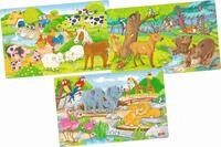 goki 57377 - Puzzles Tiere aus Holz - 3 Verschiedene Motive mit Tieren - mit