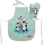Heless 223 - Ofenhandschuh und Kochsch&uuml;rze f&uuml;r Kinder im Pinguin P&uuml;nktchen Design,