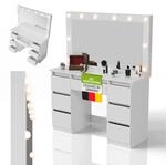 Juskys Schminktisch Lilia mit LED-Spiegel, 7 Schubladen, individuelle