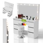 Juskys Schminktisch Lilia mit LED-Spiegel & Hocker Tonia, individuelle