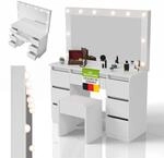Juskys Schminktisch Lilia mit LED-Spiegel & Hocker Melly, individuelle